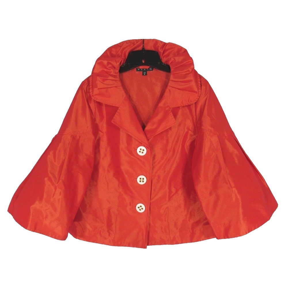 VESTI Orange TAFFETA Ruffled Collar BELL SLEEVE Button FORMAL PARTY Jacket Top 8